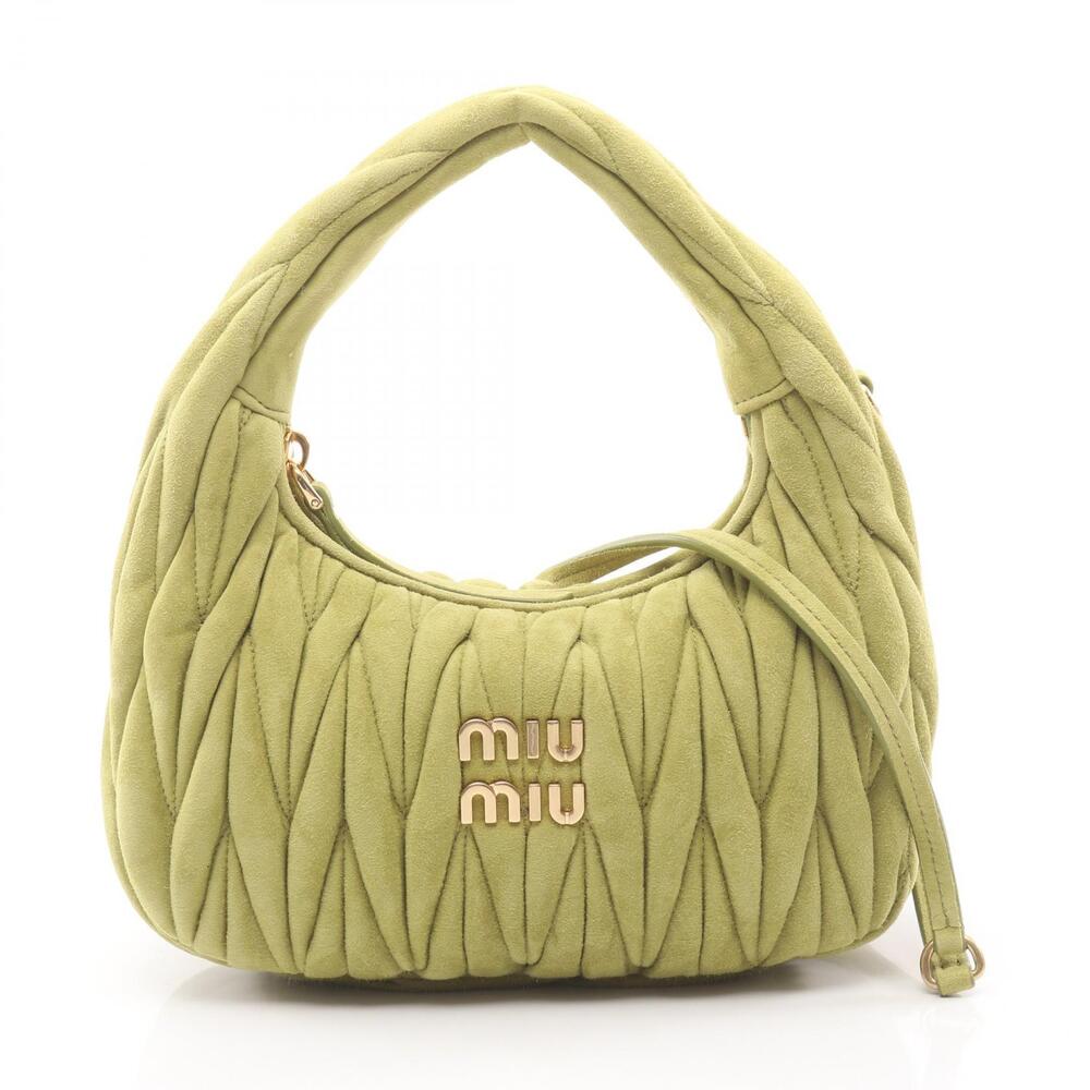 Miu Miu Wander Suede Matelasse Tote Bag Green